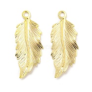 Brass Pendants, Feather Charms, Real 18K Gold Plated, 32x12.5x1.5mm, Hole: 2mm(KK-L208-14G)