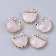Natural Rose Quartz Semi Circle Pendants, with Golden Tone Brass Open Back Bezel, Faceted, Half Round, 18x17.5x6.5mm, Hole: 2mm(G-S359-011F)