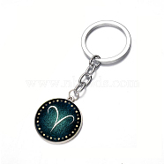 Alloy Keychain, with Glass, Flat Round with Twelve Constellations, Aries, 80x25mm(X-KEYC-F028-46P-01)