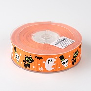 Grosgrain Ribbon For Halloween, Dark Orange, 1 inches(26mm), about 100yards/roll(91.44m/roll)(SRIB-D057-03)