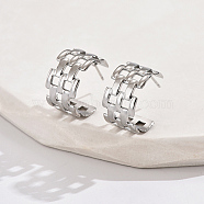 304 Stainless Steel Hollow Square Stud Earrings, Half Hoop Earrings, Stainless Steel Color, 18x11mm(FS3223-2)