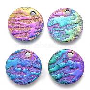 Ion Plating(IP) 304 Stainless Steel Charms, Textured, Laser Cut, Flat Round, Rainbow Color, 10x1mm, Hole: 1.4mm(X-STAS-M228-C02-M)