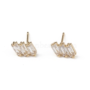 Clear Cubic Zirconia Triple Rectangle Stud Earrings, Brass Jewelry for Women, Long-Lasting Plated, Lead Free & Cadmium Free, Real 18K Gold Plated, 9x5mm, Pin: 0.8mm(EJEW-L234-083G)