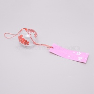 Japanese Round Painting Glass Wind Chimes, with Polyester Cord, Plastic Beads, Rectangle Paper Card, Flower Pattern, 400mm(CF-TAC0001-05C)