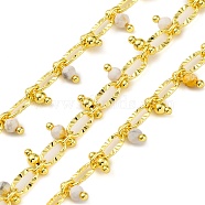 Handmade Faceted Natural Howlite Beaded Chains, Soldered, with Spool, Long-Lasting Plated, Real 18K Gold Plated, Lead Free & Cadmium Free, Oval Links: 8x4x1.5mm, Beads: 3~3.5mm(CHC-L050-01G-01)