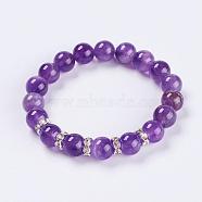 Natural Amethyst Stretch Bracelets, with Rhinestone Spacer Beads, 2 inch(52mm), 1strand/box(BJEW-JB03210-05)