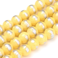 Natural Jade Beads Strands,  Brushed Silver Color, Dyed, Round, Yellow, 10mm, Hole: 0.8mm, about 40pcs/strand, 15.94 inch(40.5cm)(G-G833-10mm-11)