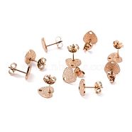 Ion Plating(IP) 304 Stainless Steel Stud Earring Findings, with Ear Nuts, Textured Heart, Rose Gold, 8x9mm, Hole: 1.4mm, Pin: 0.7mm(STAS-I183-02A-RG)