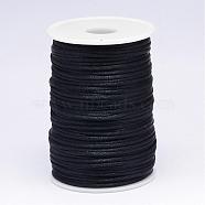 Polyester Cord, Satin Rattail Cord, for Beading Jewelry Making, Chinese Knotting, Black, 2mm, about 100yards/roll(NWIR-N009-12)
