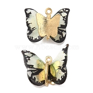 Transparent Resin Pendants, Butterfly Charms with Golden Plated Alloy Findings, Black, 17~18x21~24x7~7.5mm, Hole: 1.5mm(PALLOY-K011-02G-01)