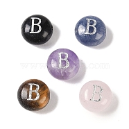 Natural Mixed Gemstone Beads, Flat Round with Letter, Letter B, 8.5~9x5~5.5mm, Hole: 1.2mm(G-L524-20B)