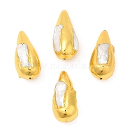 Baroque Style Natural Keshi Pearl Cone Beads, Long-Lasting Plated, with Golden Plated Brass Findings, Seashell Color, 35x16~17mm, Hole: 1mm(KK-M251-10G)