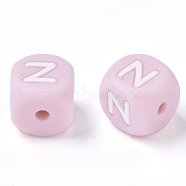 Food Grade Eco-Friendly Silicone Beads, Horizontal Hole, Chewing Beads For Teethers, DIY Nursing Necklaces Making, Letter Style, Cube, Pink, Letter.Z, 10x10x10mm, Hole: 2mm(SIL-R011-10mm-04Z)