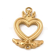 Ion Plating(IP) 304 Stainless Steel Connector Rhinestone Settings, Heart Links, Real 14K Gold Plated, Fit for 1~1.2mm Rhinestone, 18.5x12.5x2.5mm, Hole: 0.9mm(STAS-C070-16G)
