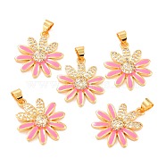 Real 18K Gold Plated Brass Micro Pave Cubic Zirconia Pendants, with Enamel, Long-Lasting Plated, Flower, Dark Salmon, 22.5x19.5x3.5mm, Hole: 3.5x4mm(ZIRC-L100-087G-04)