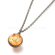 Glass Pendant Necklace, with Alloy Cable Chains and Lobster Claw Clasps, Cadmium Free & Lead Free, Round, Sun Pattern, 20.07 inch(51cm), Pendants: 21x18x17mm(NJEW-D281-B-04AB)