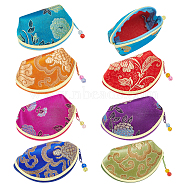 WADORN 14Pcs 7 Colors Retro Fan-Shaped Cloth Zipper Pouches, with Beads and Flower Pattern, Mixed Color, 6x10x6cm, 2pcs/color(CON-WR0001-08)