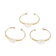 Natural Quartz Crystal Coffee Bean Open Cuff Bangle, Real 18K Gold Plated Brass Wire Wrap Jewelry for Women, Cadmium Free & Lead Free, Inner Diameter: 1-7/8x2-1/2 inch(4.7x6.3cm)(BJEW-G660-01G-07)