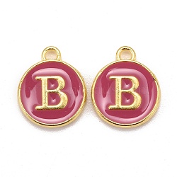 Golden Plated Alloy Enamel Charms, Cadmium Free & Lead Free, Enamelled Sequins, Flat Round with Letter, Camellia, Letter.B, 14x12x2mm, Hole: 1.5mm(ENAM-S118-08B)