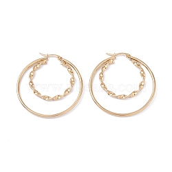 304 Stainless Steel Hoop Earrings, Double Ring, Golden, 46.5x44.5x2.5mm, Pin: 0.7mm(EJEW-F272-06G)