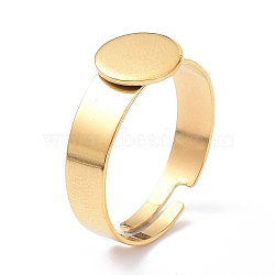 Ion Plating(IP) Adjustable 304 Stainless Steel Finger Rings Components, Pad Ring Base Findings, Flat Round, Real 18K Gold Plated, Tray: 8mm, 4mm, US Size 6 1/2(16.9mm)(STAS-P291-03A-G)