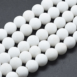 Natural Mashan Jade Beads Strands, Dyed, Frosted, Round, White, 10mm, Hole: 1mm, about 39~40pcs/strand, 16 inch(G-K245-01J-10mm)