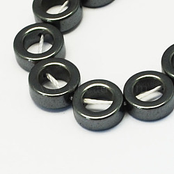 Non-magnetic Synthetic Hematite Beads Strands, Grade A, Donut, Black, 14x4mm, Hole: 0.5mm(X-G-S081-14mm)