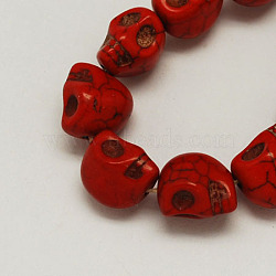 Synthetical Turquoise Beads Strands, Dyed, Skull, for Halloween, Red, 10x8x7.5mm, Hole: 1.5mm, about 35pcs/strand(TURQ-S105-10x10mm-06)