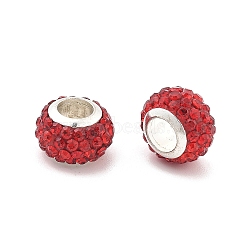 Rondelle Polymer Clay European Beads, Large Hole Beads, with Rhinestone & Alloy Core, Crimson, 11.5x7.5mm, Hole: 5mm(X1-FIND-U001-01S)