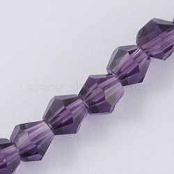Imitation Austrian Crystal 5301 Bicone Beads, Faceted Glass Beads Strands, Purple, 2x3mm, Hole: 0.5mm, about 160~180pcs/strand, 16.54 inch~17.32 inch(42~44cm)(GLAA-S026-2mm-03)