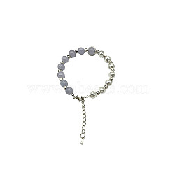 Natural Aquamarine Round Beaded Bracelet, Platinum, 7-1/8~9-1/8 inch(18~23cm)(NC1314-02)