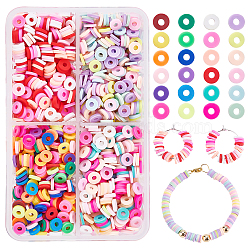 PandaHall Elite 8Strands 4 Colors Handmade Polymer Clay Beads Strands, for DIY Jewelry Crafts Supplies, Heishi Beads, Disc/Flat Round, Mixed Color, 6x0.5~1mm, Hole: 1.8mm, about 320~447pcs/strand, 15.75 inch~16.14 inch(40~41cm), 2strands/style(CLAY-PH0001-54)