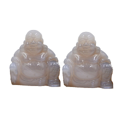 Natural Grey Agate Carved Maitreya Buddha Statue Home Decoration, Feng Shui Figurines, 30mm(G-PW0007-048A-04)