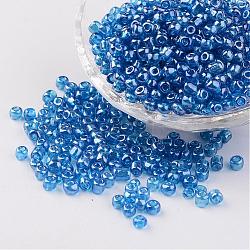 Round Glass Seed Beads, Trans. Colours Lustered, Lavender, Size: about 4mm in diameter, hole: 1.5mm, about 496pcs/50g(X-SEED-A006-4mm-106)