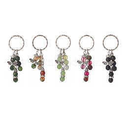 Natural Agate and Electroplate Non-magnetic Synthetic Hematite Beads Pendant Keychains, with 304 Stainless Steel Findings, Angel, 74.5mm(KEYC-JKC00444)