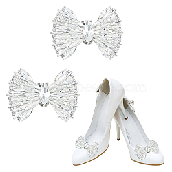 2Pcs Bowknot Shoe Decorations, with Glass Rhinestone & Alloy Clips, Crystal, 44.5x61x11mm(AJEW-FH0004-43)