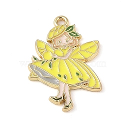 Golden Plated Alloy Eanaml Pendants, Fairy Charm, Yellow, 30.5x20x1.5mm, Hole: 2mm(PALLOY-S184-04G-C)