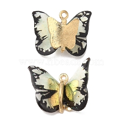 Transparent Resin Pendants, Butterfly Charms with Golden Plated Alloy Findings, Black, 17~18x21~24x7~7.5mm, Hole: 1.5mm(PALLOY-K011-02G-01)