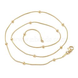 Vacuum Plating 304 Stainless Steel Round Snake Chain Necklaces, with Round Beads, Golden, 17.71 inch(45cm)(STAS-A051-08G)