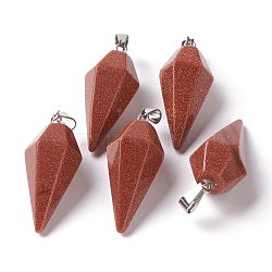 Faceted Cone Synthetic Goldstone Pendants, with Stainless Steel Bails, Stainless Steel Color, 34.5x15x13mm, Hole: 8x4mm(G-I299-A02)