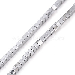 Electroplated Non-magnetic Synthetic Hematite Beads Strands, Cube, Platinum Plated, 1.5x1.5x1.5mm, Hole: 0.5mm, about 257~260pcs/strand, 15.59~15.75(39.6~40cm)(G-G862-03F)