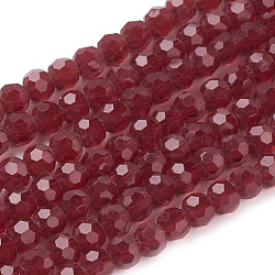 Glass Beads Strands, Faceted(32 Facets), Round, Dark Red, 4mm, Hole: 1mm, about 87~93pcs/strand, 32~33cm(EGLA-J042-4mm-20)