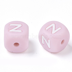 Food Grade Eco-Friendly Silicone Beads, Horizontal Hole, Chewing Beads For Teethers, DIY Nursing Necklaces Making, Letter Style, Cube, Pink, Letter.Z, 10x10x10mm, Hole: 2mm(SIL-R011-10mm-04Z)
