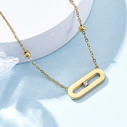 304 Stainless Steel Crystal Rhinestone Long Oval Pendant Necklaces for Women, Ion Plating(IP), Golden, 16.50 inch(41.9cm)(NJEW-Z065-07G)