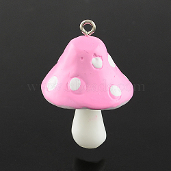 Resin Pendants, Mushroom, Pearl Pink, 34~36x22~26x22~26mm, Hole: 2mm(RESI-S295-03)