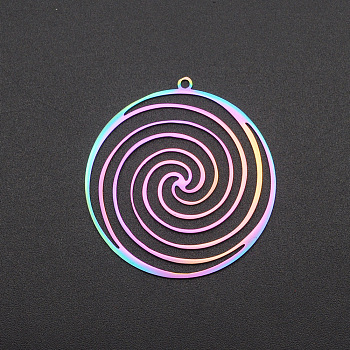 Ion Plating(IP) 201 Stainless Steel Pendants, Vortex, Laser Cut, Rainbow Color, 37x35x1mm, Hole: 1.6mm