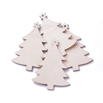 Undyed Wood Pendants, Christmas Tree, Antique White, 86.5x64x3mm, Hole: 3mm
