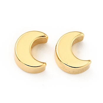 Brass Beads, Cadmium Free & Lead Free, Moon, Real 18K Gold Plated, 7x6x3mm, Hole: 1.4mm