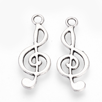 Tibetan Style Alloy Pendants, Musical Note, Cadmium Free & Lead Free, Antique Silver, 24.5x9.5x1.5mm, Hole: 2mm, about 1360pcs/1000g