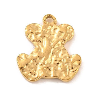 Ion Plating(IP) 304 Stainless Steel Pendants, Textured Bear Charms, Real 18K Gold Plated, 19.5x17.5x2.5mm, Hole: 1.5mm